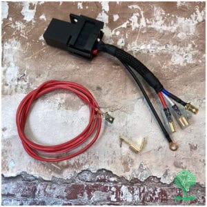 Automotive brake light pressure switch relay with wiring harness and connectors for vehicle safety systems.