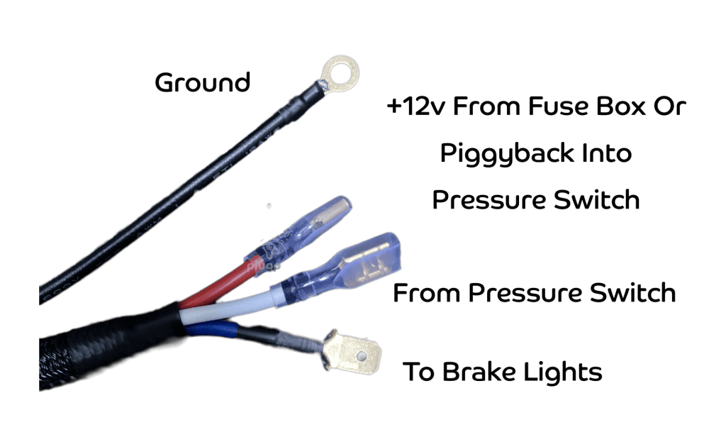 Brake Light Switch Relay Instructions - High-quality electrical wiring harness with exposed connectors and insulated wires, designed for efficient power distribution and safety in electrical systems. Suitable for automotive, industrial, or plug socket applications.