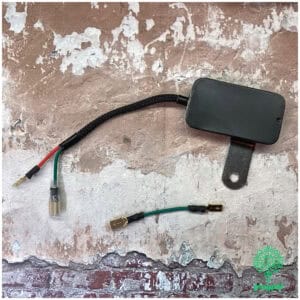 Compact 10V solid state voltage stabiliser with mounting bracket, designed to ensure stable power supply and protect electronic devices from voltage fluctuations.